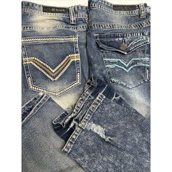 Lot Of 2 CJ BLACK PREMIUM Jeans Mens 34x32 Relaxed Straight & Boot Thick Stitch - Picture 1 of 16